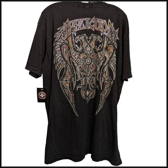 New AFFLICTION Resonance Double Eagle T-Shirt Black Lava Wash Gold Foil Men's 3X - Picture 1 of 7